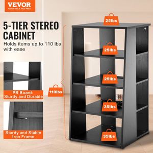 Stand Audio-Video in legno a 5 livelli per lettori DVD/decoder via cavo/console di gioco supporto regolabile in altezza - Product Image 2
