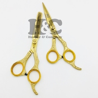 Ciseaux de coiffure professionnels Hooper Company, neufs, dorés, droits, en acier inoxydable, 28 dents, pour droitiers, pour couper et effiler les cheveux
