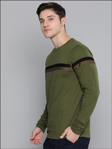Chemise décontractée à manches courtes pour homme, vert olive, unie, col tricoté rayé, été, ODM, écologique, 100% coton - Product Image 3
