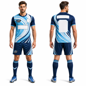 Maillot et short de football durables en tissu polyester maillé, personnalisables avec nom et numéro, respirants, impression sérigraphique, kit d'entraînement - Product Image 1