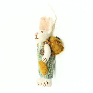 Handmade Knitted Rabbit Ornament In Green Overalls With Brown Pockets Hanging On <b>Tree</b> <b>Branch</b> Cartoon Animal Decor - Product Image 5