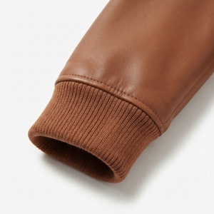 Men's Brown Real Leather Non-Hooded Stand <b>Jacket</b> Casual Winter Waterproof Breathable Zipper Closure Regular Fit Solid Color - Product Image 3