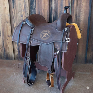 Selle de cheval western robuste très demandée, en cuir brun tressé, avec étriers, pour l'équitation sur sentier - Product Image 2