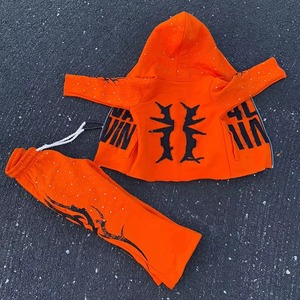 Chándal Naranja para Niños con Capucha y Cremallera Completa, Estampado de Letras, Estilo Urbano, Corte Regular, Bolsillos Laterales, Material de Poliéster - Product Image 5