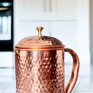 Handmade Hammered Copper Water <b>Jug</b> with Lid Premium Beverage Pitcher for Home Hotel Restaurant Party - Product Image 3