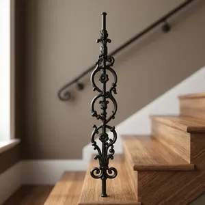 Balustres en fer forgé de style européen, design floral noir, garde-corps d'escalier - Product Image 4
