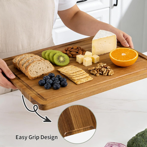 Ensemble de 3 planches à découper en bois d'acacia naturel, prix usine, avec support et rainure pour jus, pour cuisine, en provenance du Vietnam - Product Image 3