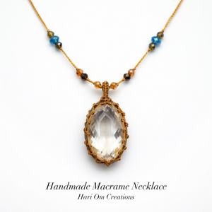 Collar con Colgante de Macramé de Citrino Hecho a Mano |   Piedra facetada de color amarillo dorado, joyería curativa estilo bohemio - Product Image 3