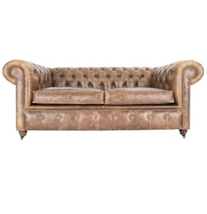 Vintage 3 Seater Chesterfield <b>Sofa</b> in Genuine Leather with Quilted Design Rolled Arms Solid Wood Base Luxury Lounge Furniture - Product Image 3