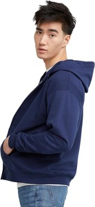 Sweat-shirt à capuche zippé bleu marine pour homme, coupe classique, décontracté, pour l'automne, couleur unie, en coton French Terry - Product Image 3