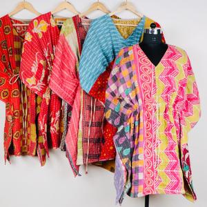 Venta al por mayor de caftanes árabes surtidos con estampado de bloques, estilo Kantha, para playa, hasta la rodilla, de algodón natural suave y ligero para mujer. - Product Image 1