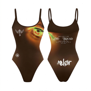 Traje de baño premium para mujer de poliéster y spandex de 190 GSM, con estampado de ojos en degradado marrón, transferencia térmica, logotipo personalizado para traje de baño. - Product Image 1