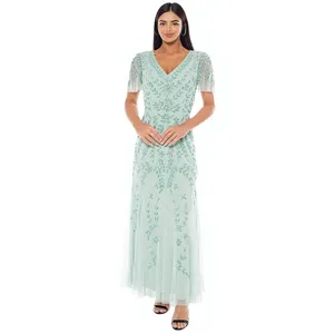 Vestido de Noche sin Mangas con Estampado Floral, Lentejuelas y Bordado de Cuentas, Silueta en A, Vestido de Gala, ODM, Tul, Largo hasta el Suelo - Product Image 2