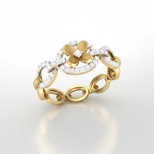 แหวนทองประดับเพชรเซอร์โคเนียสำหรับผู้หญิง - ดีไซน์โซ่เชื่อมแบบโปร่งหรูหรา - เครื่องประดับของขวัญ - Product Image 3