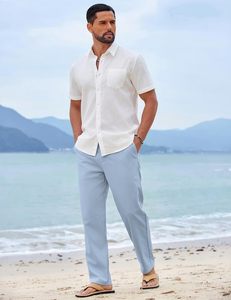 Pantalon de pyjama décontracté pour homme avec cordon de serrage, coupe droite mi-longue, en coton premium, écologique, respirant, léger et doux, avec logo personnalisé - Product Image 3