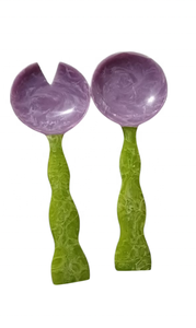 Elegant Eco-Friendly Handmade Resin Salad <b>Server</b> Set with Fork and Spoon Dishwasher Safe Modern Kitchen Use - Product Image 4