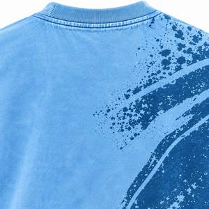 T-shirt en coton tricoté surdimensionné pour homme Richtalk, à col roulé, manches courtes, motif uni, logo frontal, bleu - Product Image 5