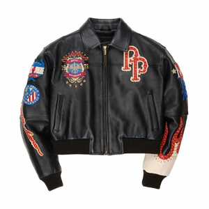 ผู้ผลิตแจ็คเก็ตวาร์ซิตี้สุดฮิตแบบ OEM แจ็คเก็ตหนังสีชมพูปักอักษรแบบ Letterman  งานปักไหมเชนีล รับพัฒนาตัวอย่างและออกแบบตามสั่ง - Product Image 6