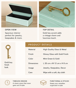 Boîte de rangement pour bijoux en verre bleu aqua avec poignée dorée, finition brillante, boîte à souvenirs décorative et organisateur de vanité - Product Image 3