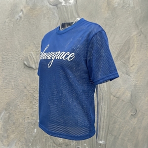 เสื้อยืดผู้ชาย Snowgrace สีน้ำเงิน ผ้าตาข่าย แขนสั้น คอกลม ระบายอากาศได้ดี สวมใส่สบาย พิมพ์ลายตัวอักษร ทรงปกติ - Product Image 5