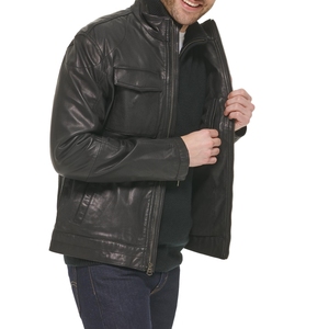 High Quality Plus Size <b>Men's</b> Leather Jacket Canvas Stand Collar with Outdoor Use Winter Season jacket for <b>men</b> - Product Image 4