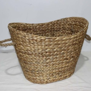 Water Hyacinth Woven Eco-Friendly Storage <b>Basket</b> Oval Shape with <b>Rope</b> Handles Rustic Style Laundry Storage - Product Image 2