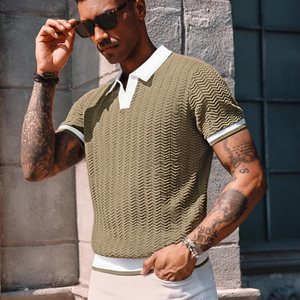 Polo de punto vintage para hombre, de manga corta, holgado, con estampado digital, transpirable, a rayas, para verano, ropa casual premium - Product Image 6