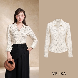 Camisa Elegante de Manga Larga con Estampado de Puntos para Mujer, Cuello Camisero, Botones, Blusa de Oficina de Corte Regular SUNNY - Product Image 1