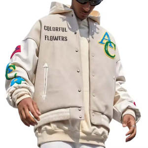 Chaqueta Varsity Vintage con Mangas Bordadas en Chenilla y Logotipo Personalizado, Chaqueta de Cuero Vacuno Curtido, Resistente al Viento, para Invierno - Product Image 5