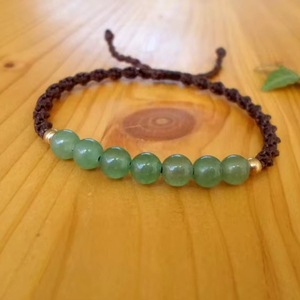 Handmade Macrame Green Aventurine <b>Bracelet</b> Natural Green Gemstone Beads Brown Cord <b>Adjustable</b> Boho Jewelry for Women - Product Image 1