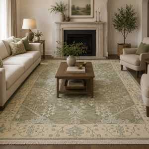 Tapis persan en laine noué à la main, style vintage, motif floral géométrique – Tapis oriental traditionnel fait main - Product Image 1