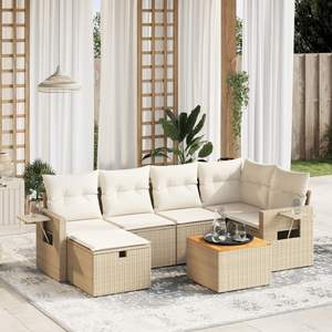 Ensemble de canapé de jardin en rotin PE beige 7 pièces avec housses amovibles - Product Image 1