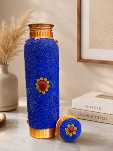 Bohemian Mosaic Copper <b>Water</b> <b>Bottle</b> With Lid Portable Blue Design - Product Image 4