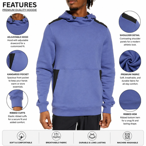 Sudaderas con capucha para hombre, de color liso, con bloques de color, manga larga, con bolsillo canguro. - Product Image 5