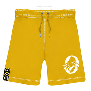 Ensemble short et maillot de rugby géométrique jaune moutarde, noir et blanc, à manches courtes, col rond, personnalisable, respirant, pour entraînement et équipe sportive - Product Image 5