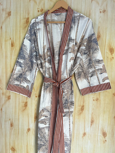 Bata Kimono de Algodón 100% Tejido con Estampado de Dibujos Animados para Mujer, Camisón de Verano Hecho a Mano ODM con Cuello en V, Cintura Elástica y Largo hasta la Rodilla - Product Image 5