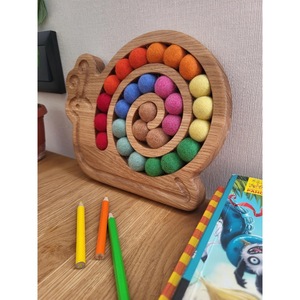 Nouvel Organisateur de Jouets en Bois en Forme d'Escargot avec Plateau de Rangement en Boules de Feutre Colorées pour la Décoration de Chambre d'Enfant - Product Image 5