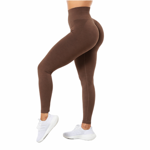 Leggings de Yoga de Cintura Alta, Sin Costuras, Largos, Color Negro Sólido, Spandex, Nailon, Cintura Elástica, Pantalones Deportivos para Mujer - Product Image 5