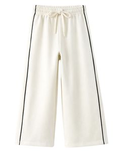 Customized <b>White</b> Women Wide Leg Sweatpants Side Piping Elastic Waist Drawstring Casual Loose Fit Straight Leg Trousers Lounge - Product Image 1