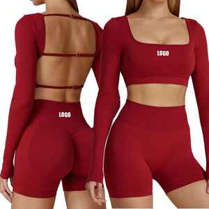 2026 New Arrival High Quality Gym Sports Fitness Yoga Athletic Top Short <b>Leggings</b> Set For Women Solid <b>Pattern</b> Fitness Yoga Sets - Product Image 1