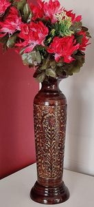 Jarrón Redondo de Madera Art Deco Hecho a Mano con Incrustaciones Doradas, Recipiente Decorativo para Flores de Color Marrón para Decoración del Hogar, 4"-6" de Diámetro - Product Image 2