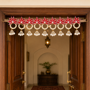 Handmade Red Floral Door Toran Burlap Pearl Shell Tassel Hanging Diwali Puja <b>Wedding</b> Entrance Home Decor Gift Traditional - Product Image 1