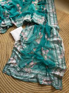 Premium Soft Georgette Fabric Lace Border Work Light Weight 5.5 MTR Long Length Customized Designer Party Saree Blouse Piece - Product Image 6