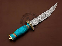 Couteau à lame fixe neuf en acier Damas, couteau Bowie de collection, couteau de chasse avec manche en pierre, couteau de survie avec étui