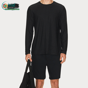 Custom Front Logo 100% Cotton <b>Men's</b> <b>Long</b> Sleeve Crew Neck Solid Black <b>T</b>-<b>Shirt</b> 220g - Product Image 4