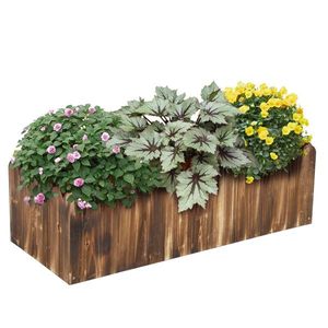 Scalloped Edge Wooden Raised Planter Box 40\" X 16\" X 12\" for Garden Flower Pots & Planters - Product Image 1