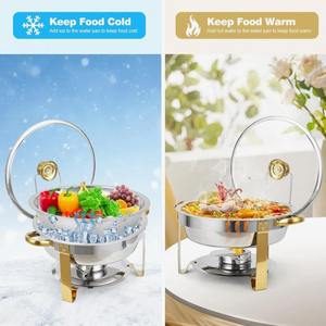 Juego de 4 calentadores de comida redondos de acero inoxidable de 5QT para buffet, ideales para catering, al mejor precio. - Product Image 2