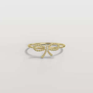 Anillo de Oro Sólido de 14K con Diamante Cultivado en Laboratorio, Diseño de Lazo Delicado, Anillo de Diamantes Minimalista, Joyería Fina para Mujer - Product Image 1