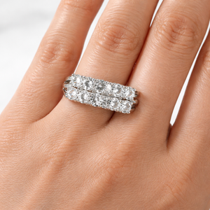 Elegante Anillo de Compromiso Art Deco de Dos Hileras con Diamantes Cultivados en Laboratorio, Oro Sólido de 18K, Anillo de Boda Único con Diseño de Vástago Dividido - Product Image 3