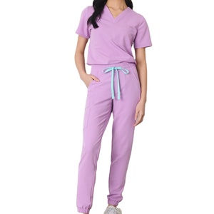Personalized Logo Medical <b>Scrubs</b> <b>Set</b> Mandarin Collar 4-Way Stretch Polyester Spandex Nurse Jogger Uniform Hospital Workwear - Product Image 1